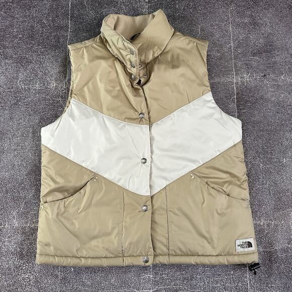 The North Face Jackets & Blazers - Womens The North Face Sylvester White Beige Khaki Zip Up Puffer Vest Jacket Sz M
